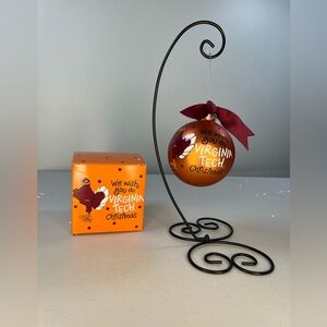 Vintage Virginia Tech 4” Glass Christmas Ornament - Orange,  and stand.  NWT